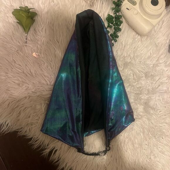 Reversible Black & Blue Holographic Rave Hood - Picture 4 of 8